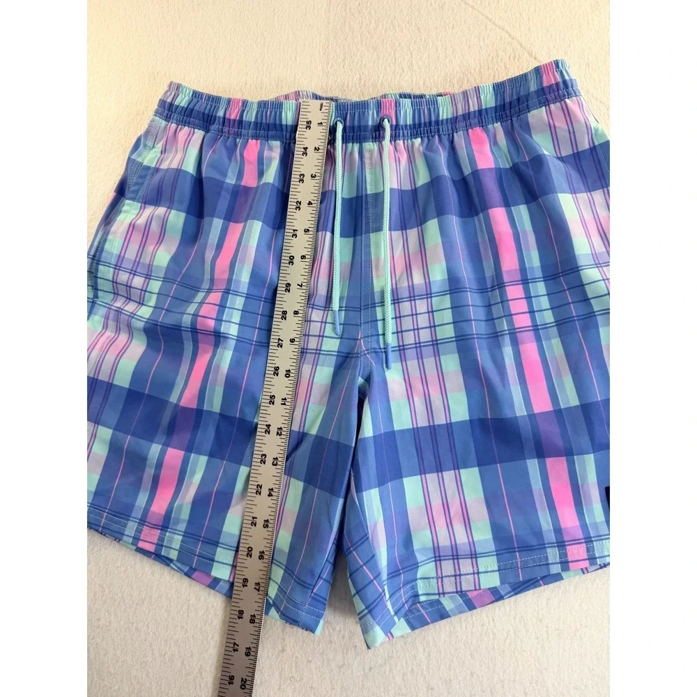 Vineyard Vines Mens Blue Pink Plaid Swim Trunks Drawstring Shorts Size L